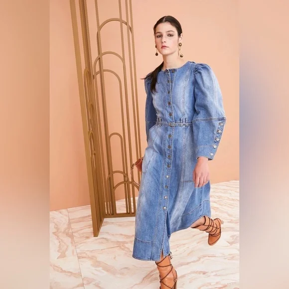 Ulla Johnson Blue Denim Midi Dress - Picture 1 of 11